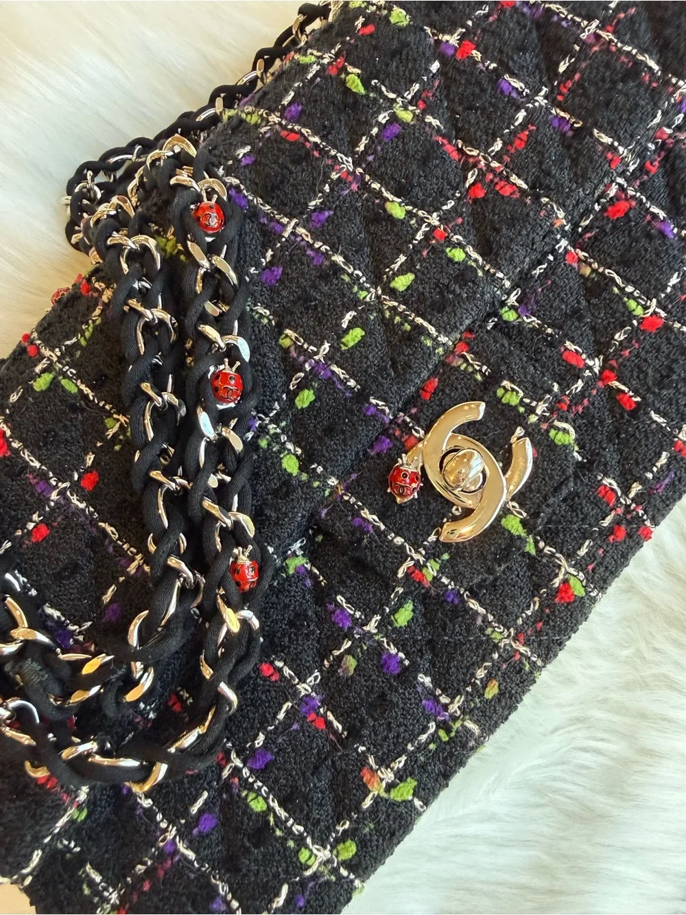 Chanel Ladybug Tweed Flap Bag - Pristine Condition, Full Set